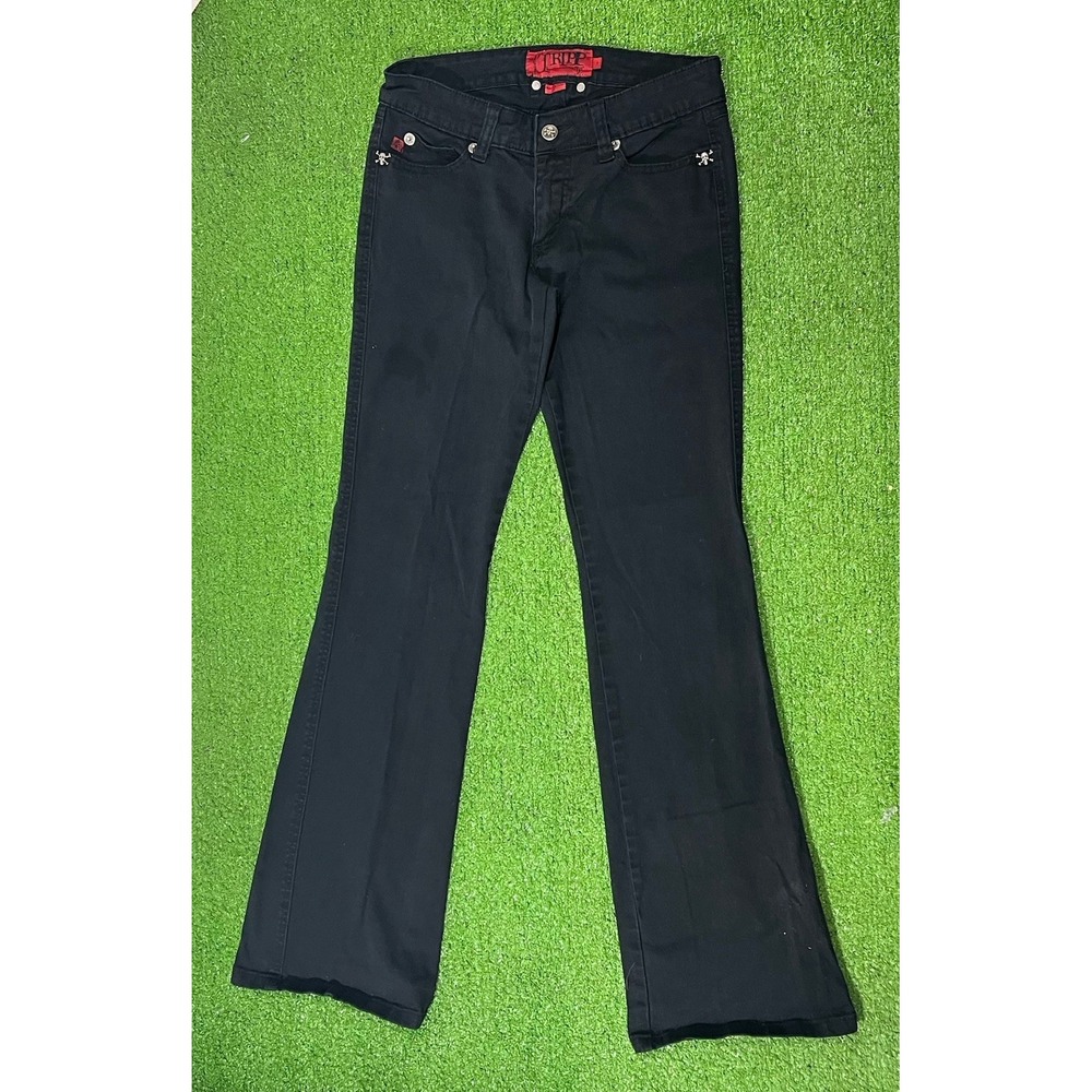 Vintage Y2K Tripp NYC pants 7 Skull Studded Goth Emo Black Denim super Low Rise